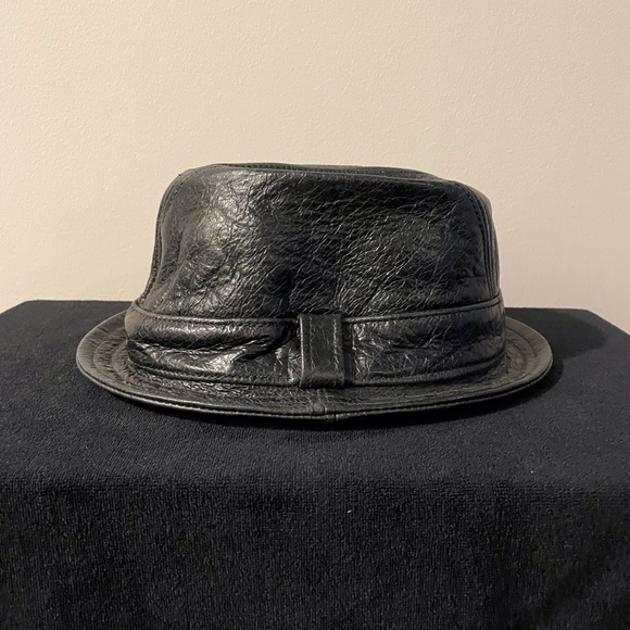 NWOT - Men’s Leather Fedora - Black - Picture 1 of 3